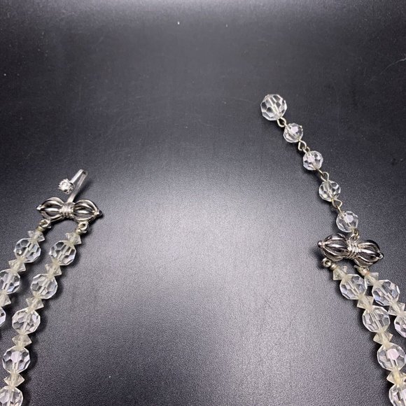 Marvella Clear Glass Bead Necklace Double Strand Faceted Beaded Collar Vintage - Picture 7 of 11